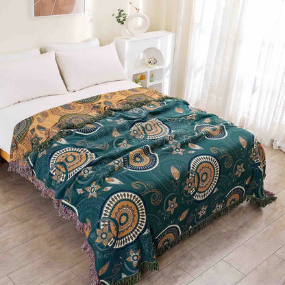 Bohemian Style Mandala Print Tassel Quilt