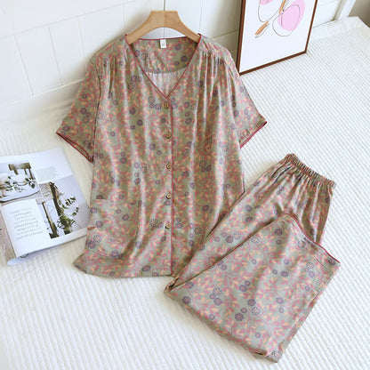 Floral Print Cotton Silk Loungewear Set