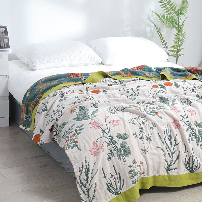 Flower Plant Cotton Reversible Soft Quilt