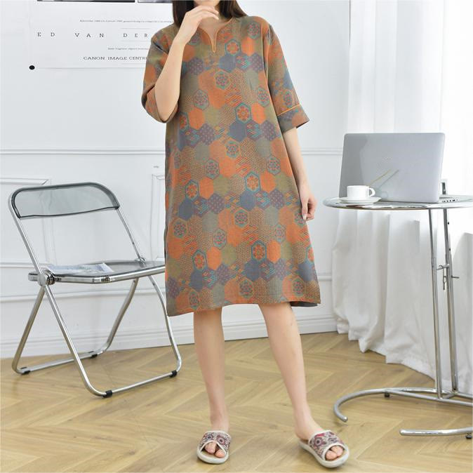 Cotton Gauze Retro Geometric Nightwear