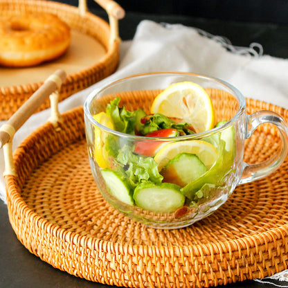 Ownkoti Hand Woven Rattan Round Tray With Handles