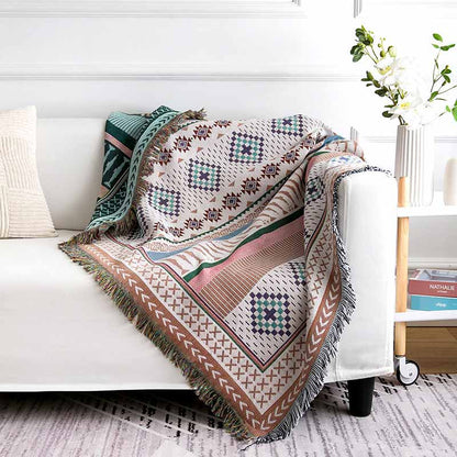 Ownkoti Bohemian Reversible Colorful Print Tassel Blanket