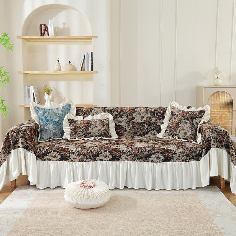 Art Print Daisy Ruffled Sofa Cover