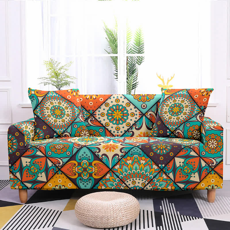 Ownkoti Retro Pattern Elastic Stretchable Couch Cover - Color #1 - 1-Seater 35" - 55" (90cm -140 cm) - image 1