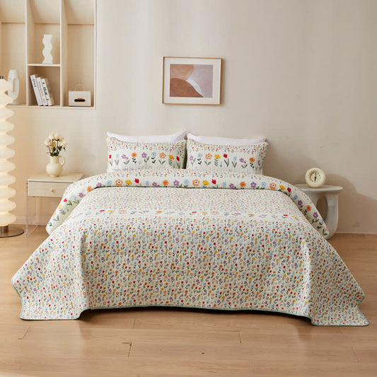 Pure Cotton Quilted Colorful Floral Bedding