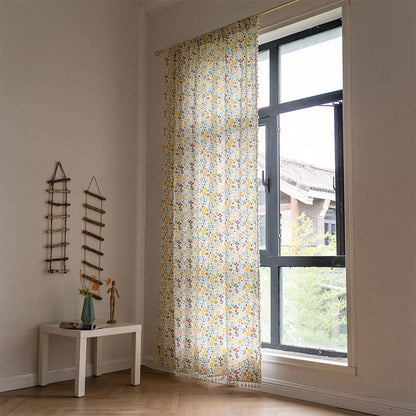 Yellow Flower Tassel Light Filtering Curtain