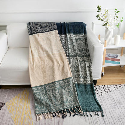 Ownkoti Bohemian Flower Tassel Knit Shawl Blanket