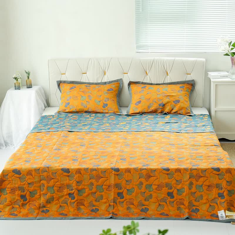 Ginkgo Leaf Pattern Cotton Reversible Quilt