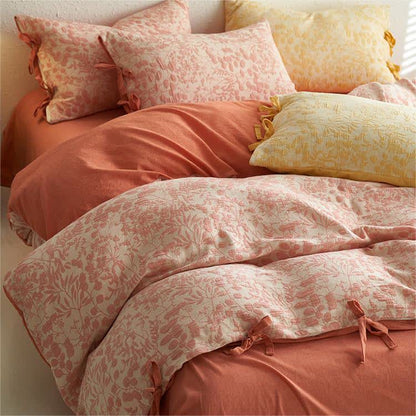 Floral Double Layer Cotton Gauze Bedding Set (4PCS)