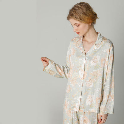 Ownkoti Vintage Floral Long Sleeve V-Neck Loungewear