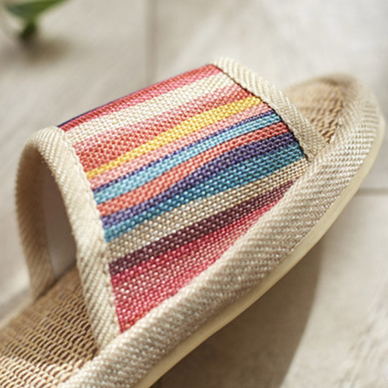 Colorful Striped Open Toe Flax Slippers