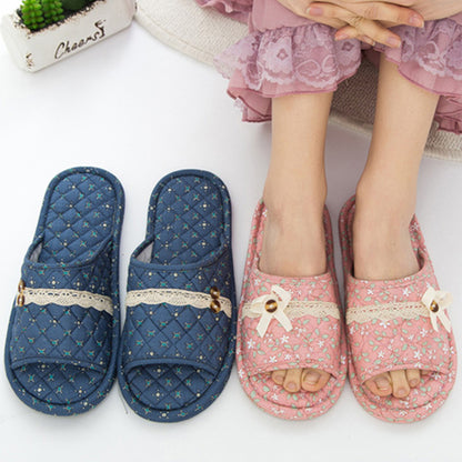 Floral Open Toe Cotton House Slippers