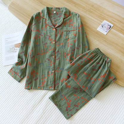 Ginkgo Lapel Neckline Cotton Loungewear Set