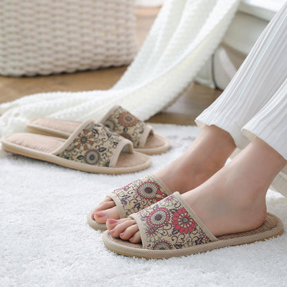 Casual Open Toe Breathable Flax Slippers