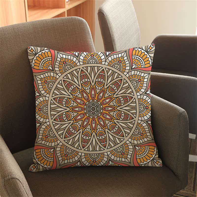 Blooming Flower Cotton Linen Pillow Cover