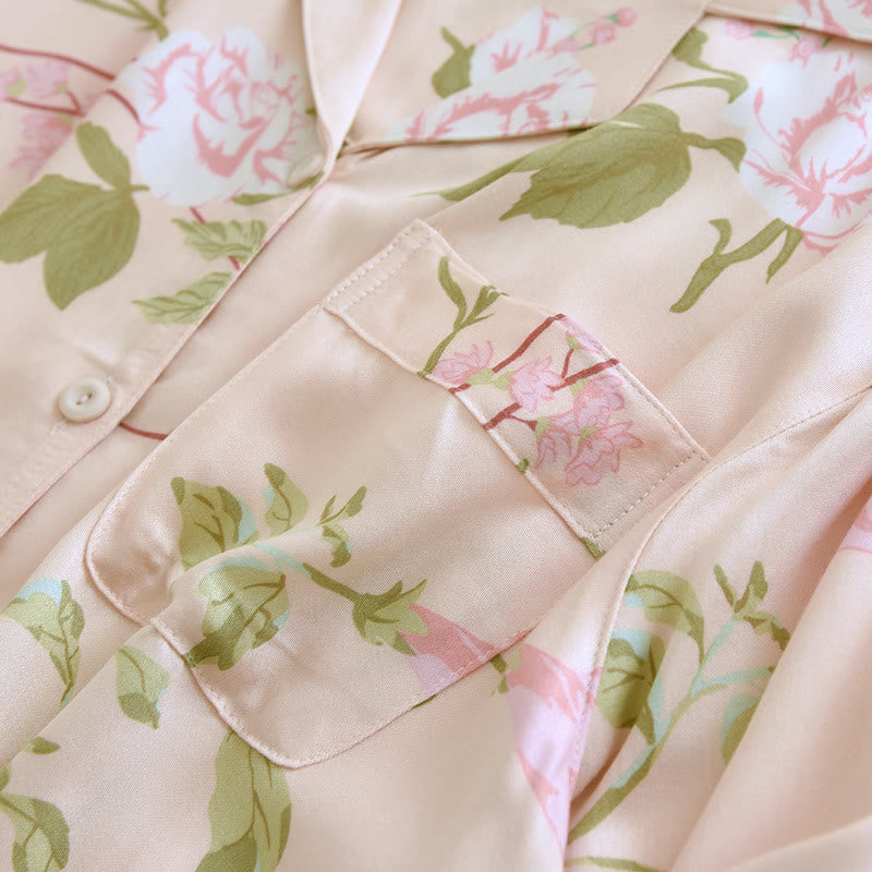 Floral Satin Cotton Lapel Pajama Set