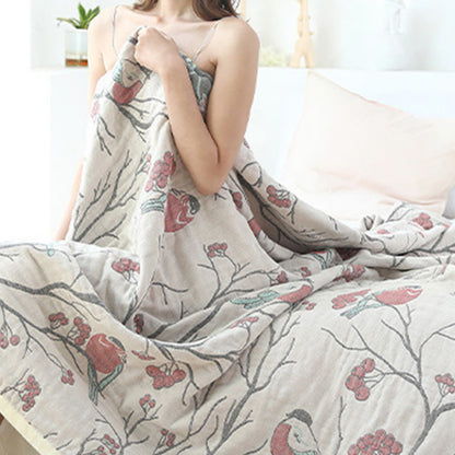 Hawthorn Tree Bird Cotton Reversible Quilt