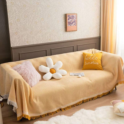 Ownkoti Waffle Throw Blanket Tassel Sofa Cover