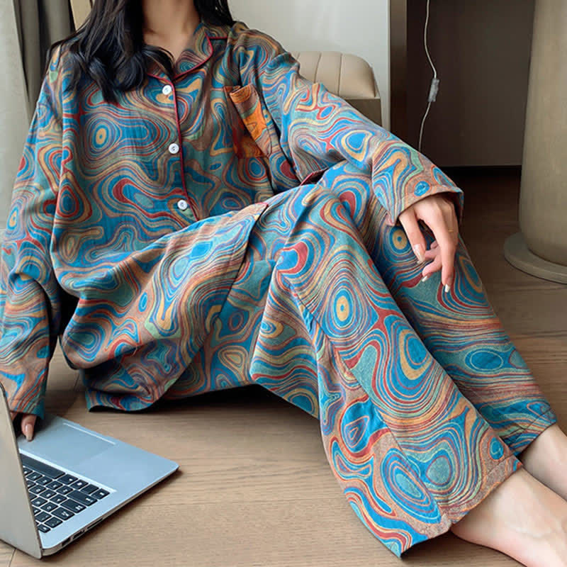 Plus Size Art Print Cotton Loungewear Set - image 5