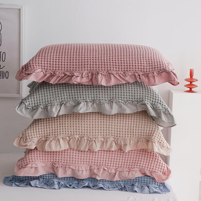 Waffle Weave Cotton Pillowcases with Ruffle (2PCS)