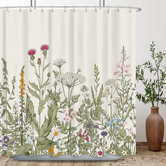 Pastoral Style Plants Waterproof Shower Curtain