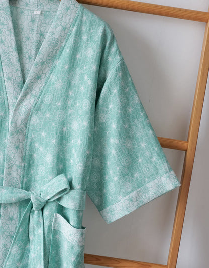 Elegant V-neck Cotton Gauze Summer Bathrobe