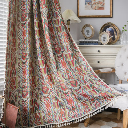 Colorful Geometric Tassel Semi-shading Curtain