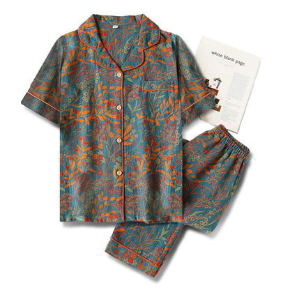 Retro Leaf Short Sleeve Pajama Set