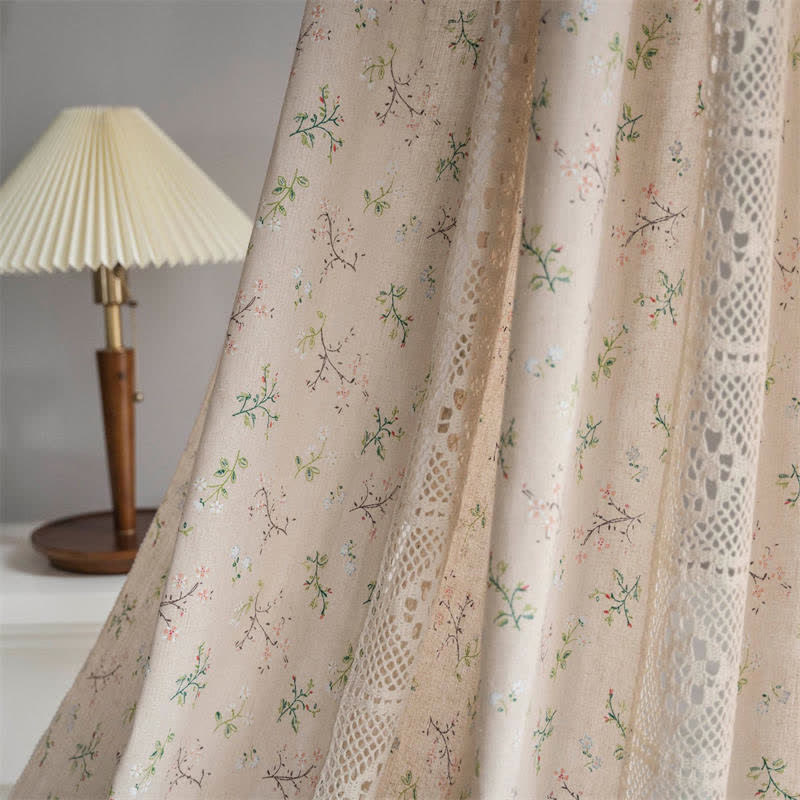 Ownkoti Floral Plaid Splicing Light Filtering Tassel Curtain