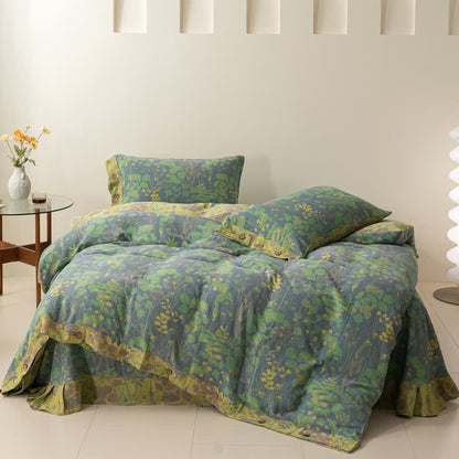 Lotus Pond Cotton Gauze Button Bedding Set (4PCS)