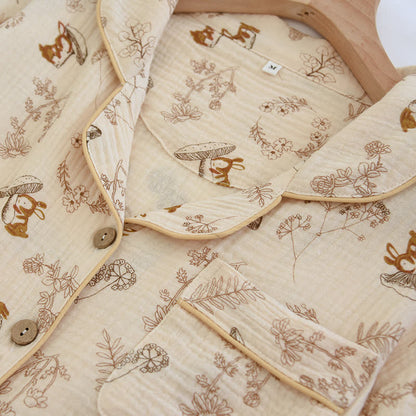 Cute Squirrel Cotton Lapel Nightwear Set