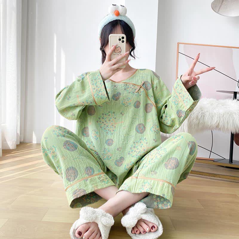 Plus Size Tree Cotton Gauze Loungewear Set