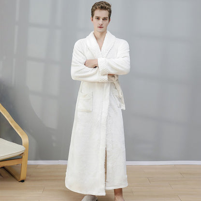 Solid Color Warm Flannel Long Bathrobe