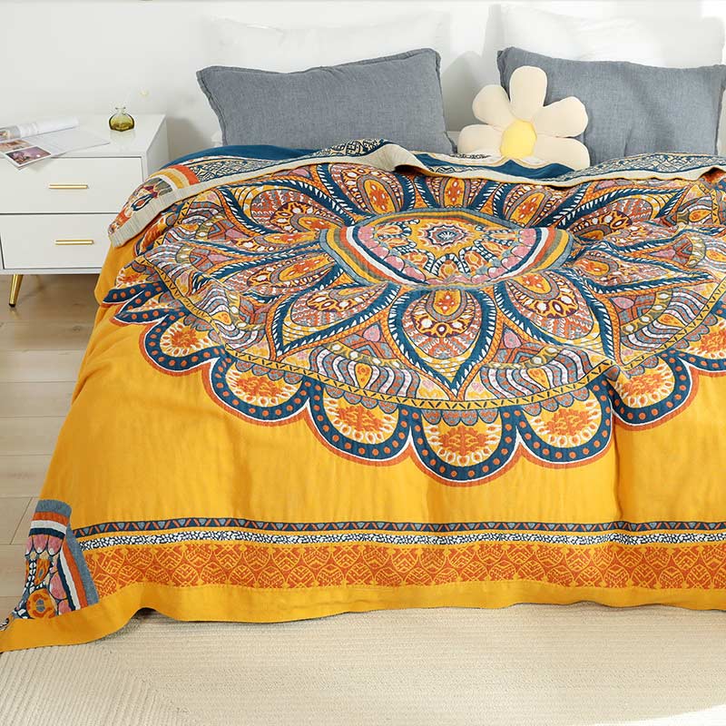 Ownkoti Bohemian Reversible Yellow Flower Summer Quilt