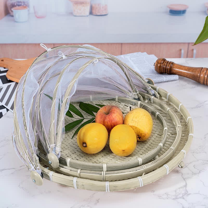 Ownkoti Creative Hand-Woven Food Basket / Tray with Net Cover