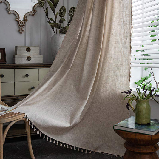 Boho Tassel Beige Light Filtering Curtain