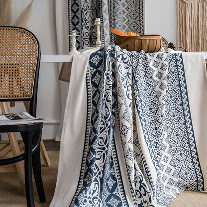 Cotton Linen Blue Pattern Curtain