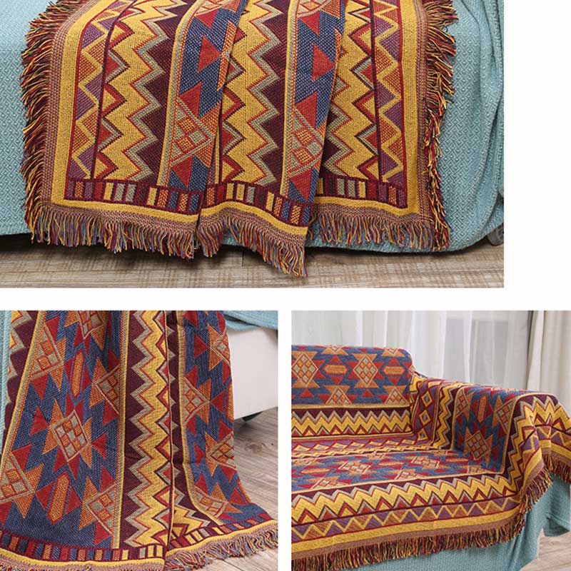 Ownkoti Bohemian Mixed Color Plaid Tassel Blanket