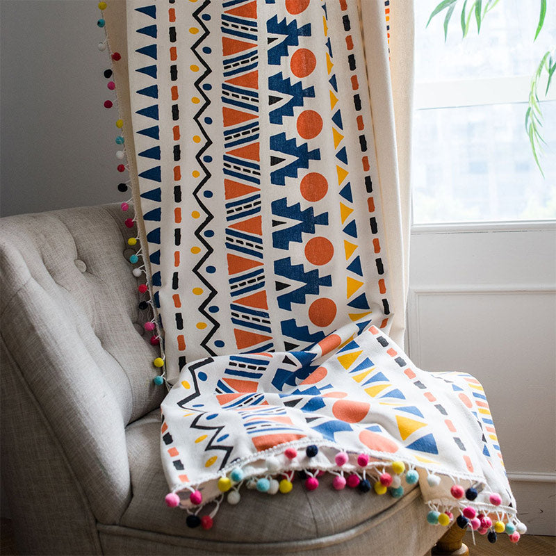 Ownkoti Boho Colorful Geometric Curtain with Tassel