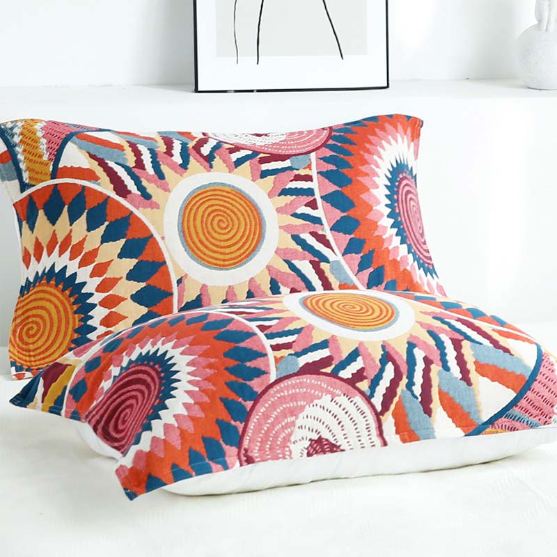 Ownkoti Sun Print Cotton Reversible Pillow Towel (2PCS)