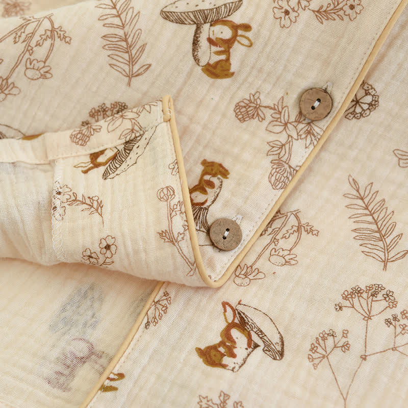 Cute Squirrel Cotton Lapel Nightwear Set