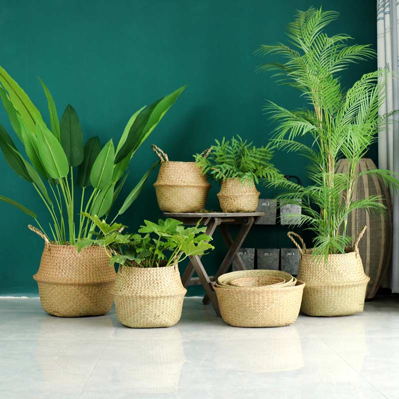 Ownkoti Woven Seagrass Belly Basket Storage Plant Pot Basket (2PCS)