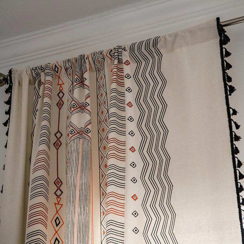 Orange & Black Semi Blackout Tassel Curtain