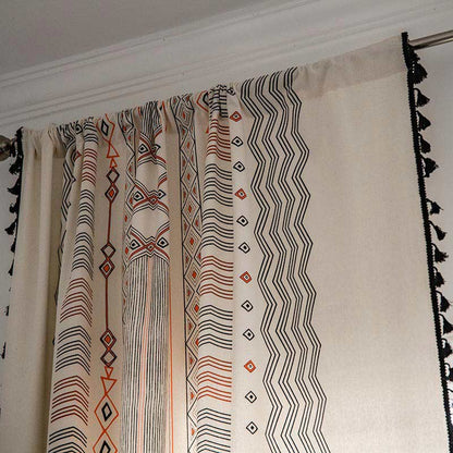 Orange & Black Semi Blackout Tassel Curtain