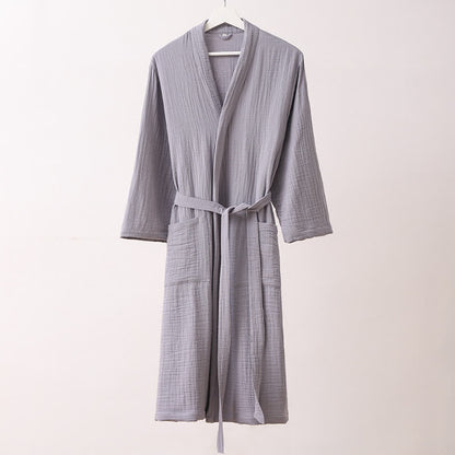 Ownkoti Soft Long Sleeve V-Neck Bathrobe with Pockets