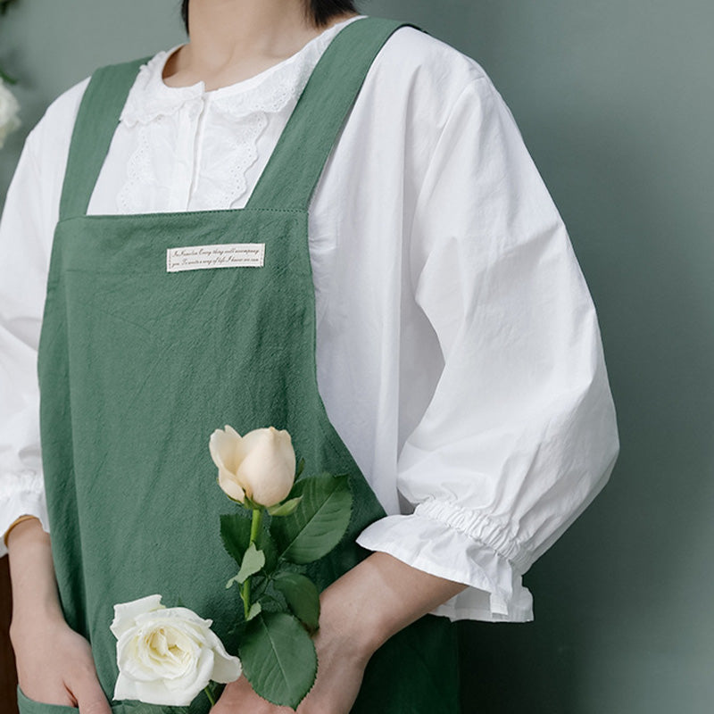 Simple Cotton Pure Color Cross-back Apron