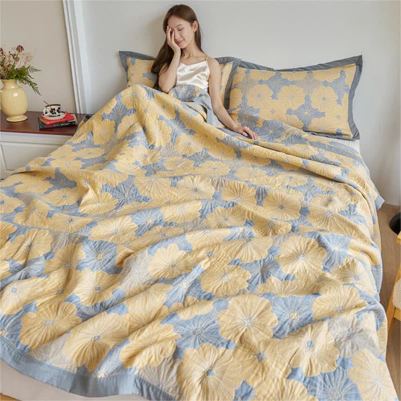 Pure Cotton Gauze Pastoral Lotus Leaf Quilt