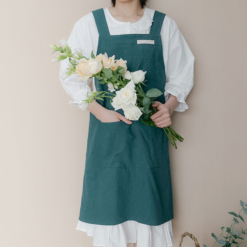 Simple Cotton Pure Color Cross-back Apron