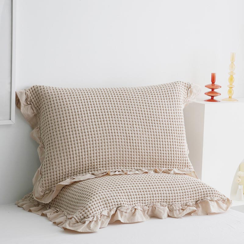 Waffle Weave Cotton Pillowcases with Ruffle (2PCS)