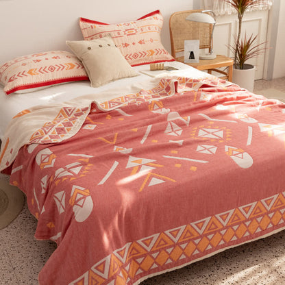 Cotton Gauze Bohemian Geometric Reversible Quilt